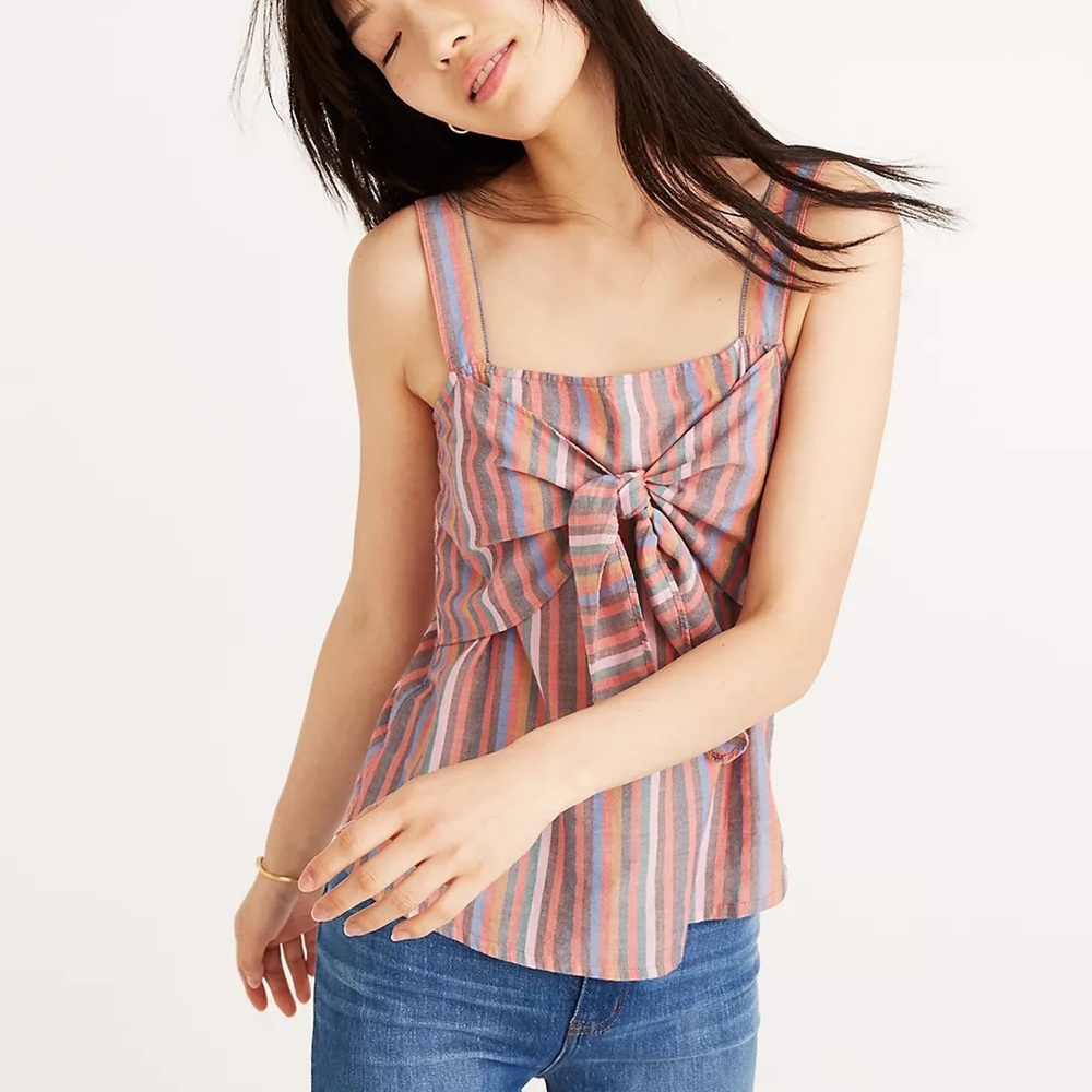 Madewell Tie-Front Cami Top in Rainbow Stripe